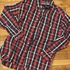 Plaid Casual Button-Down Shirt - Red, Green and Cream
